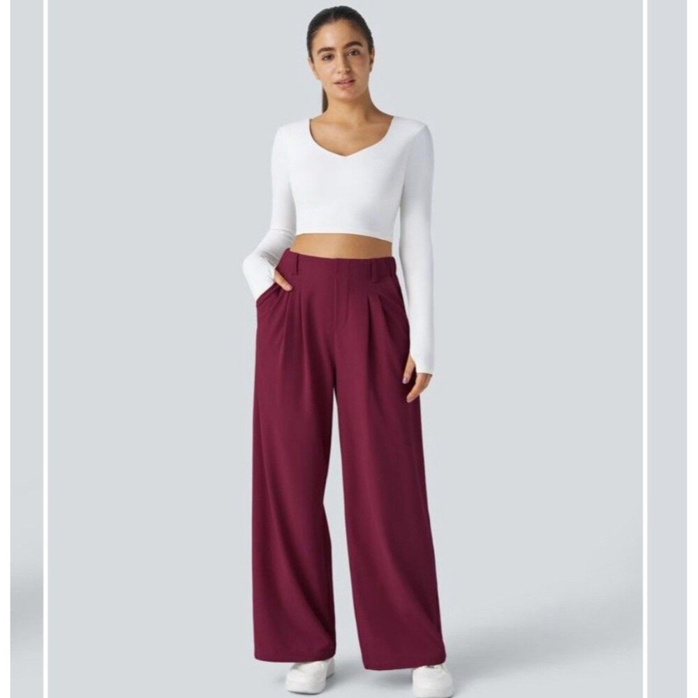 HALARA Women's Wide Leg Pants - Burgundy